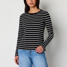 Get back to the basics of your everyday wardrobe with the addition of this women's a.n.a t-shirt. It's made from soft, stretch cotton-jersey with a crew neckline and long sleeves. Perfect for layering, this versatile tee can be worn alone or paired under a blazer or cardigan.Features: EssentialsFit: Regular FitNeckline: Crew NeckSleeve Length: Long SleeveApparel Length: 25 InchesFiber Content: 57% Cotton, 38% Modal, 5% SpandexFabric Description: JerseyCare: Machine Wash, Tumble DryCountry of Ori Everyday Wardrobe, The Basics, Stretch Cotton, Crew Neckline, Shirt Shop, Long Sleeve T Shirt, Everyday Essentials Products, Shirts Tops, Long Sleeve Tshirt