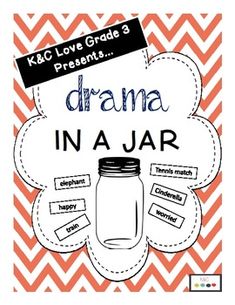 an orange and white chevron background with the words drama in a jar