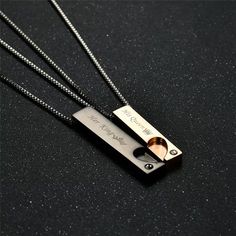 Cute Couple Necklaces, Long Distance Necklace, Her King His Queen, Her King, His Queen, Couple Necklace, Couple Necklaces, Couple Jewelry, Black Pendant