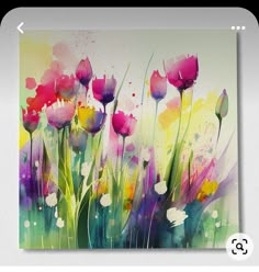 an image of flowers painted on canvas with watercolors and brush strokers in the background