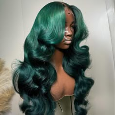 Product Details Brand Name Amanda Hair Hair Texture Loose Wave Hair Color Dark Green Hair Length 16- 30 Inch Hair Material 100% Human Virgin Hair Hair Density 180% Density Wig Cap Type Lace Closure/ HD Transparent Lace Frontal Wig Wig Cap Size Average (If you need to customize the wig cap size, please contact customer service） Quality Management It can last more than 12 months with proper care Hair Advantage No Shedding, Tangle Free, Soft, Bouncy Can Be Permed Yes it can be permed, curled, and r 30 Inch Hair, Event Hairstyles, Frontal Wig Hairstyles, Creative Hair Color, Green Wig, Indian Human Hair, Lace Front Human Hair Wigs, Dope Hairstyles, Colored Wigs