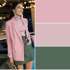 Calm Summer, Rose Outfit, Pink Color Combination, Street Style Vintage, Chic Fall Fashion, Fall Fashion Coats, Color Outfits, Colour Combinations Fashion, Color Combos Outfit