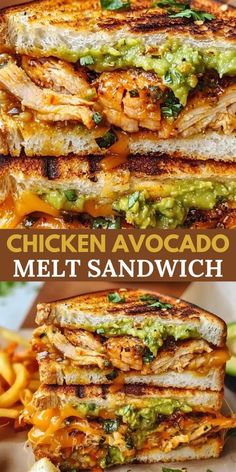 grilled chicken avocado melt sandwich with cheese and guacamole