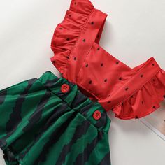 Dress your little one in the refreshing and adorable style of our Watermelon Ruffle Sleeve Baby Jumpsuit. This charming jumpsuit is perfect for the sunny days of spring and summer, adding a delightful touch to your baby's wardrobe. The jumpsuit features a vibrant watermelon print, capturing the essence of summer fun and adding a pop of color to your baby's outfit. The ruffled sleeves add a playful and feminine touch, creating a cute and fashionable look. Designed with convenience in mind, the ju Watermelon Dress, Adorable Style, Jumpsuit For Kids, Watermelon Print, Boutique Items, Baby Jumpsuit, Trendy Dress, Cute Rompers, Matching Headband