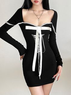 Slim Dresses, Cocktail Party, Formal Event, Timeless Elegance, Little Black Dress, Lace Up, High Waisted, Collar, Lace