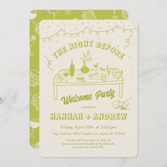 a green and white dinner party card