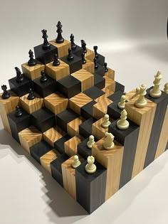 the chess board is made out of wood