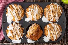 an apple pie muffins with icing on top