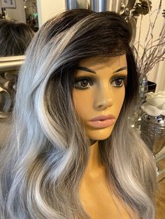 Scherzy grey mix Dark root blonde grey mix PICTURE OF ACTUAL WIG - Beautiful unit! FREE - WIG CAP FREE - CELEBRITY HAIR UK STORAGE PACKAGE FREE - SHIPPING Stunning lace front unit with a delicate laces and absolutely beautiful mixture of tones Nowadays this is the price of a visit to a good salon! have this beauty to wear day by day or keep for that very special occasion!! ￼ Lace front Wig Hand tied knots with natural hairline Light weight Luxury heat resistant fibre hair 3 combs Can be styled with heat up to 400f but we advise to keep the unit in the curl style for added longevity! Adjustable straps for added comfort Beautiful wig, very soft and lightweight. Our wigs have been carefully made/selected or customised in the style of A-Listers around the world. You would be hugely surprised a Dark Root Blonde, Balayage Wig, Root Blonde, Wig Grey, Human Hair Wigs Blonde, Grey Wig, Curl Styles, Beautiful Wigs, Ombre Wigs