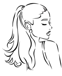 a woman's profile with her eyes closed and long hair pulled back in a ponytail