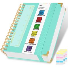 a binder with different colored labels on it