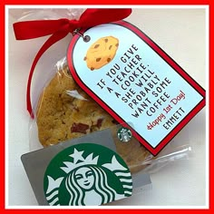 there is a bag of cookies and a starbucks cookie