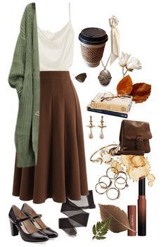 Midi Skirt Travel Outfit, A Line Midi Skirt Winter, Fall Outfit Dark Academia, Brown Midi Skirt Outfit Aesthetic, Italy Outfits Skirt, Brown Skirt Styling, Brown A Line Skirt Outfits, Dark Academia Midi Skirt Outfit, Brown Wool Skirt Outfit