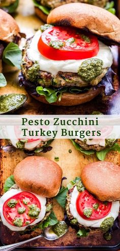 two sandwiches with pesto zucchini and turkey burgers