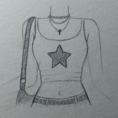 a drawing of a woman's shirt with a star on the chest and belt around her waist