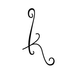 the letter k is made up of swirly lines and has been drawn in black ink