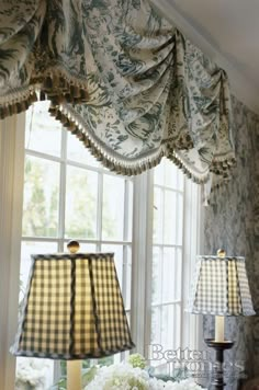 Gingham Lamp, Covered Lampshades, Curtains Amazon, Turquoise Curtains, Curtains Bed, Window Inspiration, Green Fabrics, Cottage Decorating, Swag Ideas