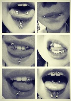 multiple pictures of different teeth with piercings on each one's mouth and the other showing