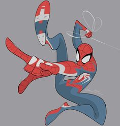 the amazing spider - man is flying through the air with his arms out and legs spread wide