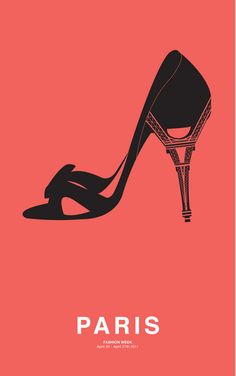 a black high heeled shoe with the word paris on it's side, against a pink background