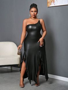 Negro Fiesta Collar sin mangas Poliuretano Liso Apretado Embellished Elástico Ligero Sleeveless Maxi Dress With Side Slits For Club, Sleeveless Dress With Side Slits For Night Out, Ruffle Bodycon Dress, Ruffle Bodycon, Black Betty, Summer Black, Black Party, Kids Sleepwear, Elegant Dress