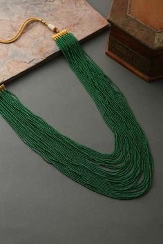 Shop for Paisley Pop Handcrafted Layered Long Stone Necklace Online at Aza Fashions Green Necklaces, Jewellery Shoot, Timeless Jewellery, Long Stone Necklace, Pakistani Bridal Jewelry, Long Haram, Green Stone Necklace, Diamond Mangalsutra, Necklace Set Indian