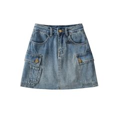 Lasaky - High-Waisted Denim Utility Skirt with Multiple Pockets, Casual Short Skirt, Raw Edge Hem, Anti-Exposure Design Casual Short Skirt, Elegant Midi Skirt, Utility Skirt, Skirts Midi High Waisted, Wrap Around Skirt, Lace Collar, Short Skirt, Types Of Skirts, High Waisted Denim