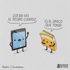 two cartoon images with one holding a cell phone and the other looking at a book