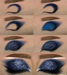 Lord Of The Rings Makeup Looks, Night Themed Makeup, Night Under The Stars Makeup, Navy Blue Smokey Eye Makeup, Blue Formal Makeup, Black And Blue Makeup Looks, Acotar Makeup, Blue And Black Makeup, Dramatic Smokey Eye Makeup