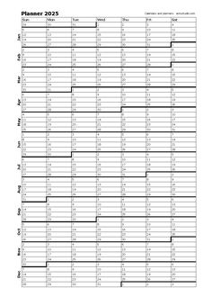 the printable planner is shown in black and white, with numbers for each month