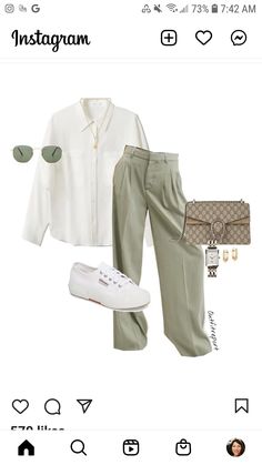 Superga White Sneakers, White Trousers Outfit, Green Ootd, Capsule Fashion, Polo Outfit, Lawyer Fashion, Trousers Outfit, Trouser Outfit, Khaki Trousers