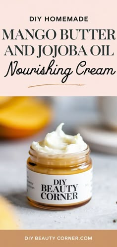 DIY Mango Butter & Jojoba Nourishing Cream Recipe Mango Butter Recipe Diy, Mango Butter Face Cream Diy, Homemade Massage Cream, Mango Body Butter Recipe Diy, Tallow Face Cream Recipe, Diy Skincare Products Recipe, Diy Mango Butter, Home Made Beauty Products, Mango Butter Body Butter