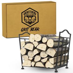 a cart full of firewood with a box on the back that says grit bear