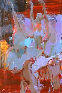 an abstract painting of dancers in white and red