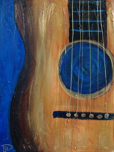 a painting of an acoustic guitar on a blue background