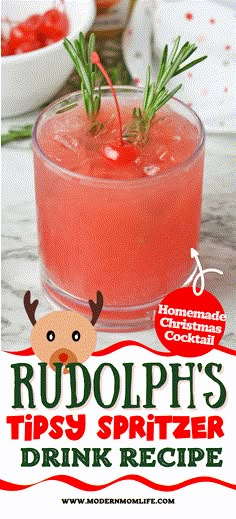 Christmas Party Ideas Drinks, Tipsy Rudolph Spritzer, Rudolf Tipsy Spritzer, Reindeer Punch Cocktail, Rudolph’s Tipsy Punch, Rudolph Drink Cocktail Recipes, Rudolph Punch Alcohol, Holiday Drinks For Party, Rudolph Spritzer Cocktail