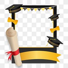 graduation cap and diploma scroll on a white background with gold ribbon, graduation caps, yellow ribbon, black frame png and psd