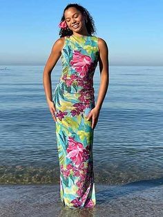 Tropical Print Floral Long Beach Party Dress - SHExFAB Floral Dress Maxi, Beach Party Dress, Dress Vacation, Vacation Dress, Vacation Dresses, Dress Maxi, Maxi Dress Party, Dress Party, Dress Floral