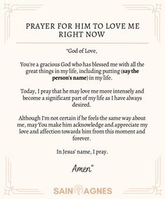 a prayer for him to love me right now with an image of jesus on it