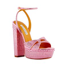 Gorgeous In Person And Give The Ultimate Barbie Vibes! Comes With Box Barbie Pink Heels, Modern Pink Platform Heels, Versace Platform Heels Pink, Bold Pink Platform Heels, Luxury Pink Platform Heels, Metallic Gold Heels, Ankle Tie Heels, Aquazzura Heels