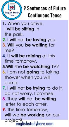 the 9 sentences of future continuous tense