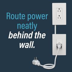 an advertisement with the words route power neatly behind it is a wall outlet and plug