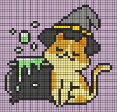 a cross stitch pattern with a cat wearing a hat