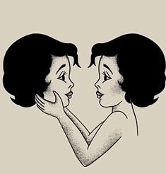 two women facing each other with their faces touching