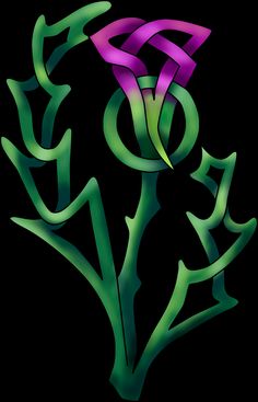 a green and purple design on a black background