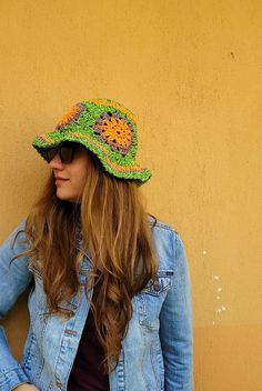 NEW SPRING/SUMMER CREATION Neon green and orange colored granny square flower crochet bucket hat. Cute and stylish granny square bucket hats hand crocheted with trendy color palettes in 2022. ✔️ DESIGN: These hats are  great for spring /summer, holidays, and festivals. They have stylish look in vintage, boho style, great with any outfit, suited for outdoor activities, and casual wear in bright colors .They are a nice treat for yourself, as well as thoughtful presents for friends or valentines. ✔ Playful Green Sun Hat For Spring, Playful Green Sun Hat For Vacation, Playful Green Vacation Sun Hat, Multicolor Crochet Sun Hat For Spring, Green Yarn Sun Hat For Summer, Handmade Green Crochet Hat, Casual Style, Trendy Green Crochet Hat, Hand Knitted Yarn Bucket Hat For Summer, Trendy Spring Crochet Hat