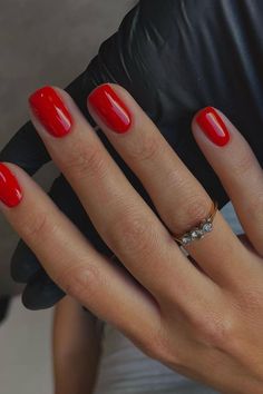 Indulge in Classic Elegance with Radiant Glossy Red Squoval Nails. Embrace timeless style and sophistication with these stunning nails, featuring a luxurious, shiny red polish that adds a touch of glamour to any occasion. // Photo Credit: Instagram @biosculpturegelgb Classic Short Square Nails, Christmas Classic Nails, Squoval Dip Nails, Red Gel Nails Designs Classy, Squoval Red Nails, Red Nails For Pale Skin, Red Squoval Nails, Red Nails Olive Skin, Nail Colors Pink