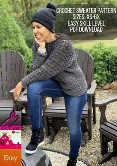 Crochet Sweater Pattern By GuChet Sizes: XS-6X Easy Skill Level.  PDF Download Doc #guchet #etsy #raverly #diy #crochetpatterns #handmade #plussizecrochet Crochet Things