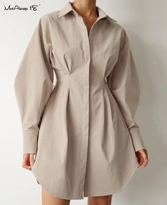 Long Sleeve Pleated Shirt Dress Button Down Look Polyester Blend Above Knee, Mini Shirt Dress Knee Length, How To Style A Shirt Dress, Shirt Dresses For Women Classy, Alterations Clothing, Winter Bodycon Dress, Dresses For Women Classy, Business Fits, Classy Summer Dress, Office Wears