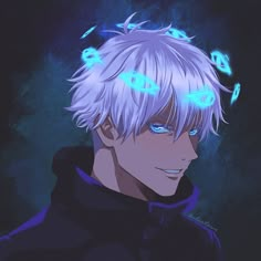 an anime character with blue eyes and blonde hair wearing a black hoodie in the dark